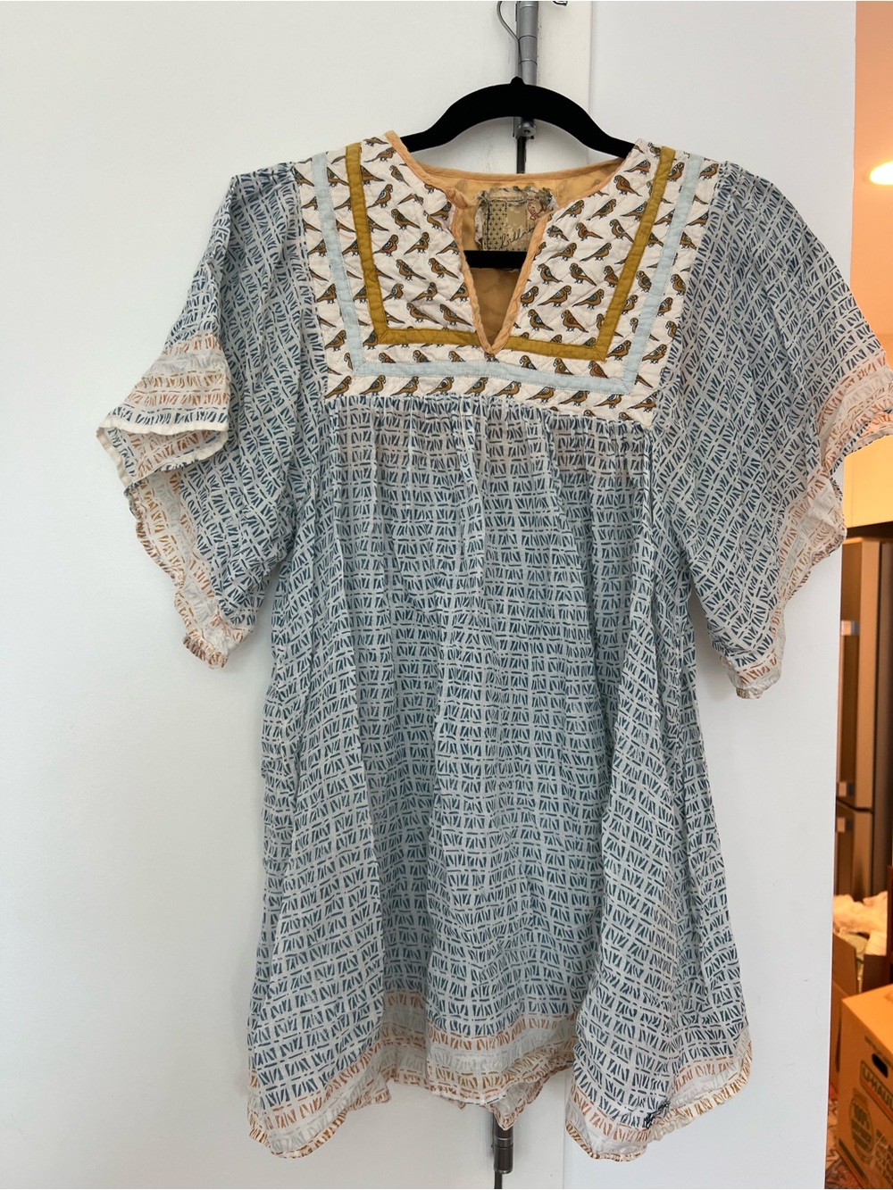 Billabong Blue and White Printed Tunic with Gold Accents